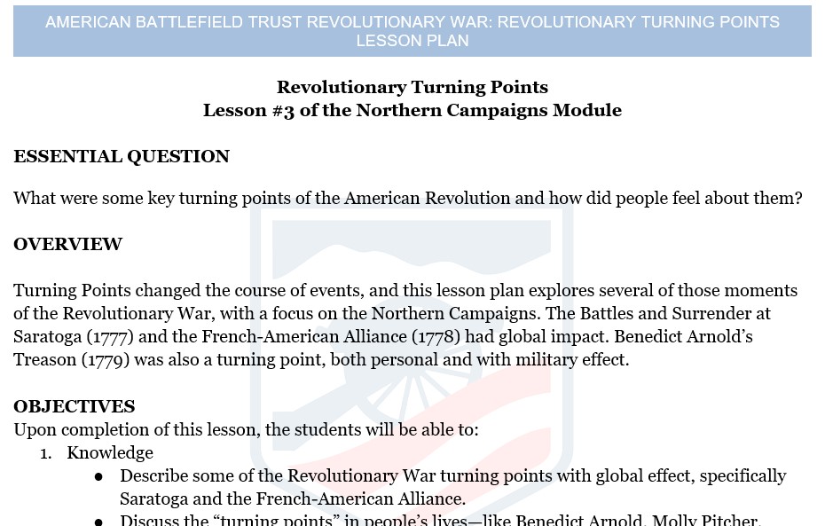 Revolutionary Turning Points Lesson Plan Teaching Guide