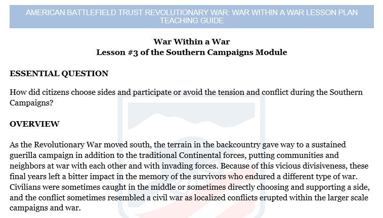 War Within A War Lesson Plan Teaching Guide