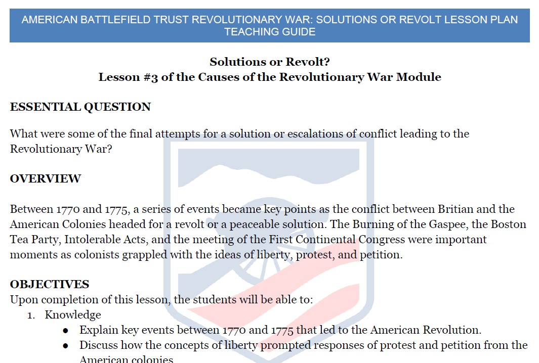 Solutions or Revolt Lesson Plan Teaching Guide