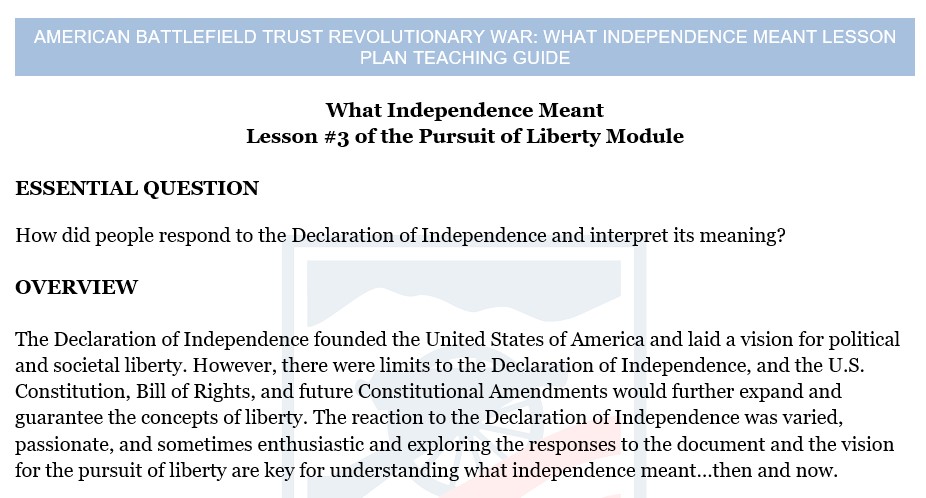 What Independence Meant Lesson Plan Teaching Guide