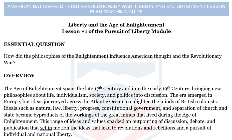 Liberty and The Age of Enlightenment Lesson Plan Teaching Guide