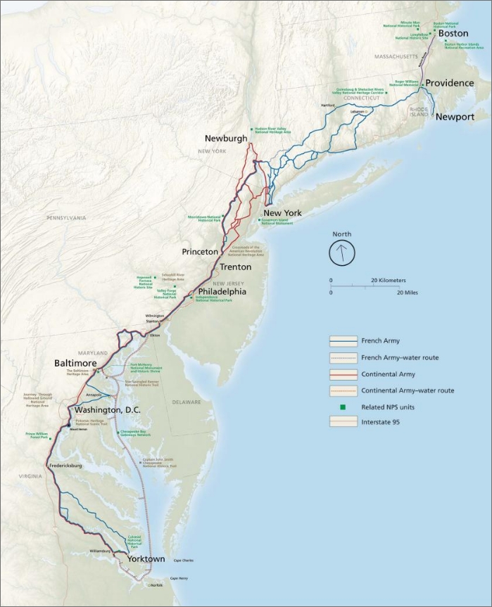 Map of the Washington-Rouchambeau Revolutionary Route National History Trail