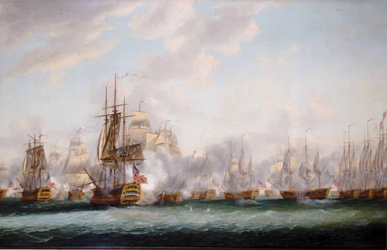 "The Battle of the Saints, 12 April 1782" painted by Nicholos Pocock.