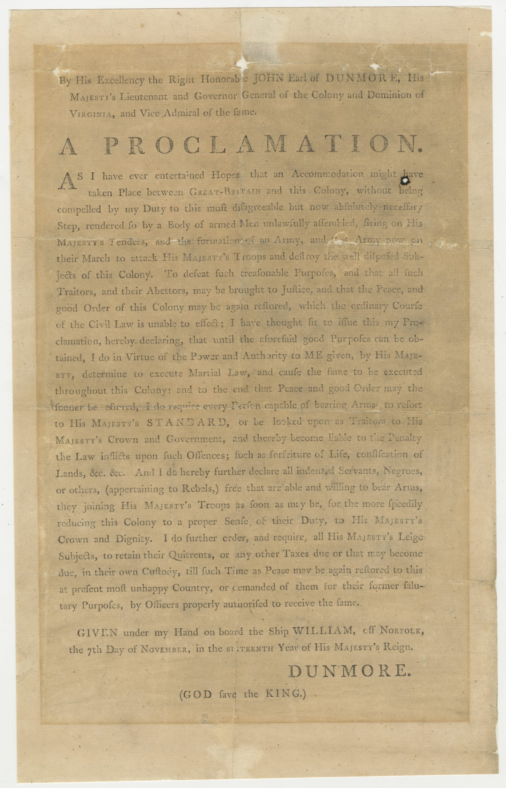 Dunmore's Proclamation, November 7, 1775