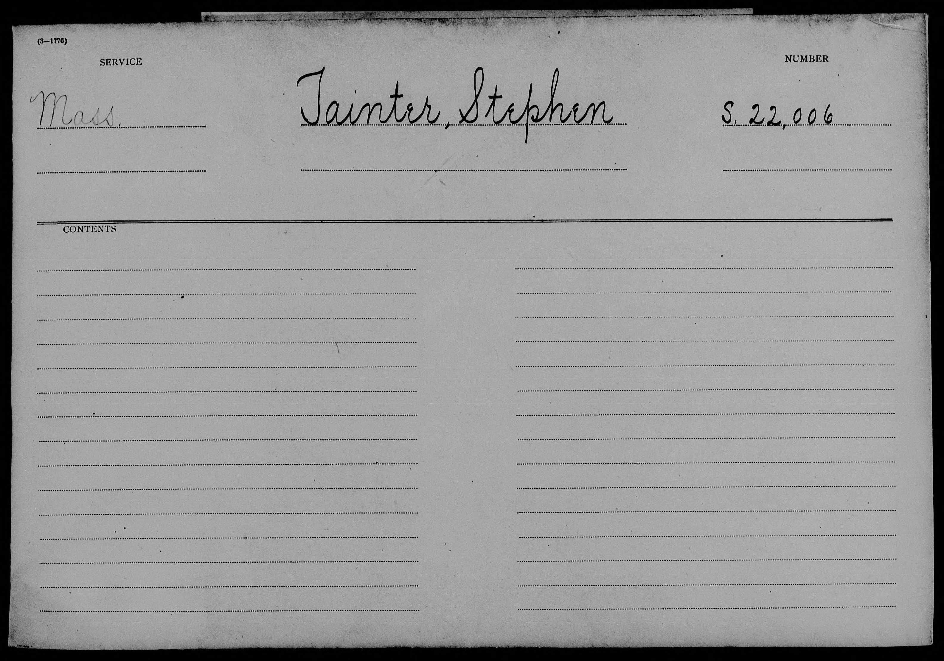 Pension Document, Stephen Tainter.