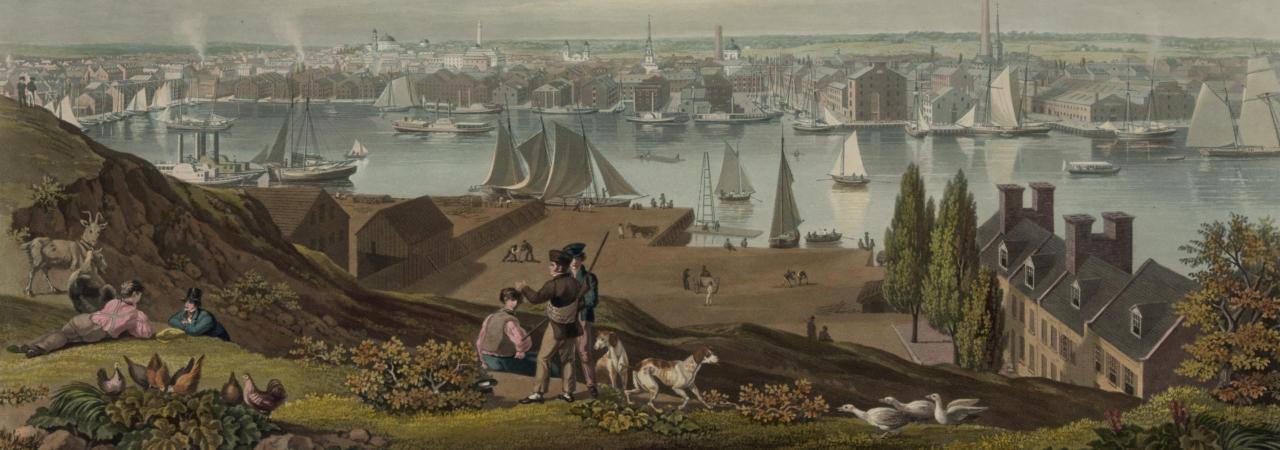 This is a painting of ships sailing into Baltimore's harbor. 