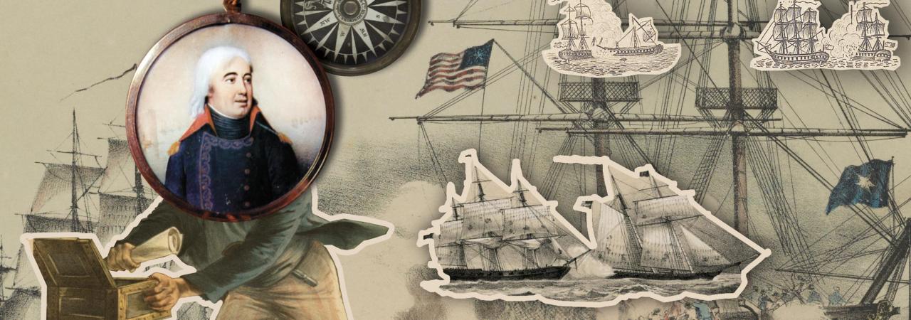 A collage representing privateers in the War of 1812