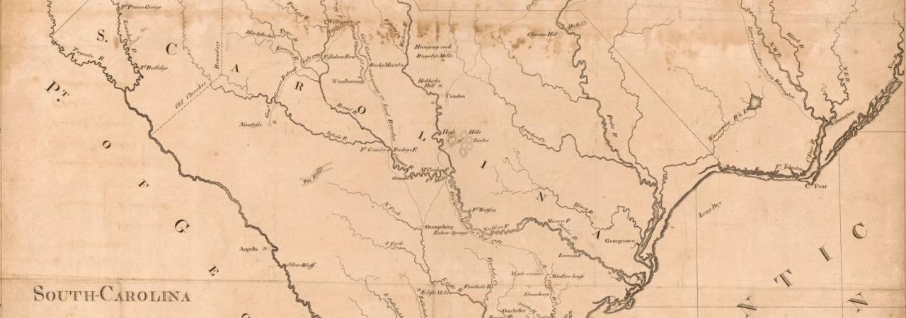 Map of the State of South Carolina showing the movement of the American and British troops during the American Revolution.