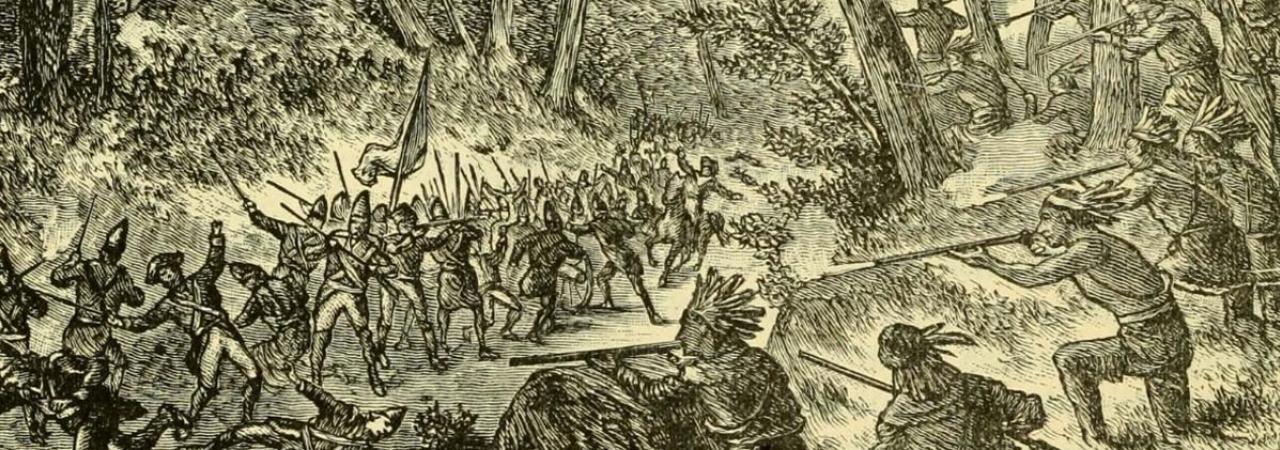 A sketch of Native Americans ambushing the British forces