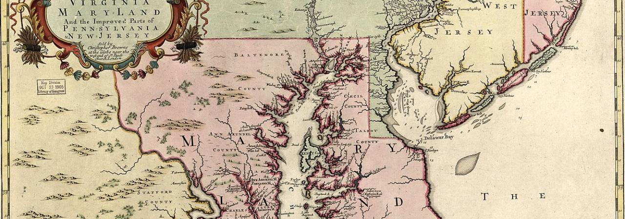 map showing the 1685 borders of Maryland