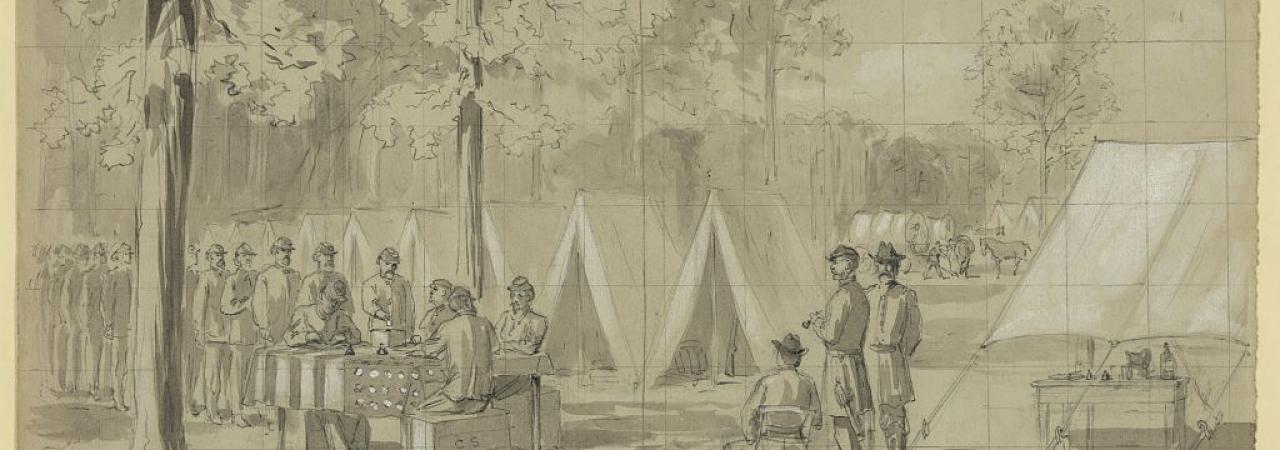 Sketch of Civil War soldiers voting