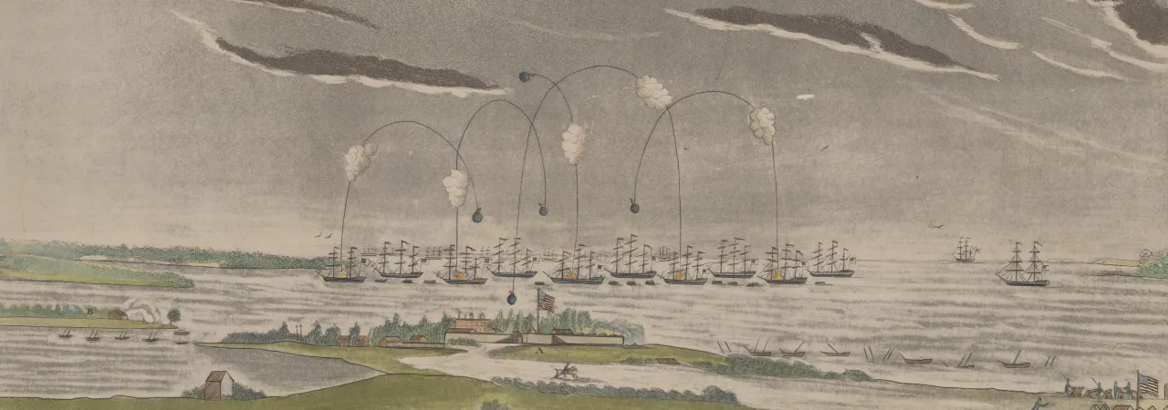 This painting details the clouds and gunfire over Fort McHenry.