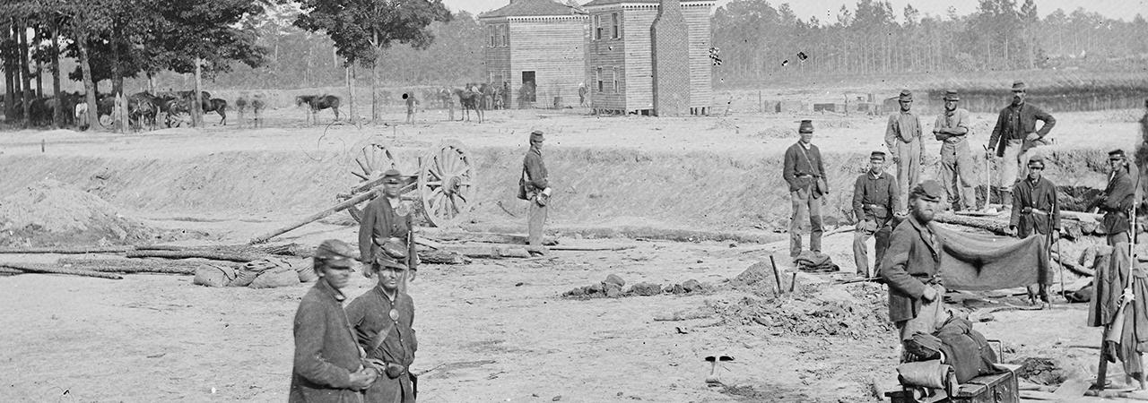 This image depicts several soldiers stationed on the Seven Pines Battlefield.