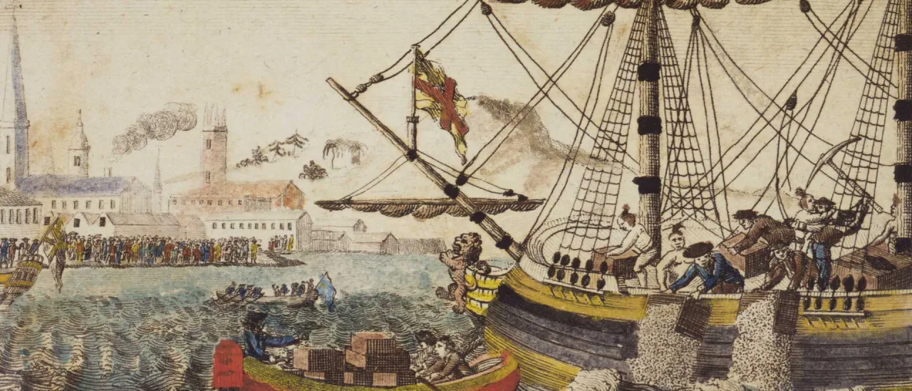 “Boston Tea Party;” by W.W. Cooper. Engraving in The History of North America, 1789.