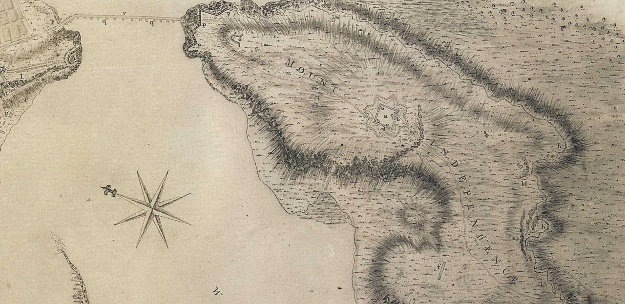 A map of Mount Independence as surveyed by British assistant engineer Lt. Charles Wintersmith in 1777.