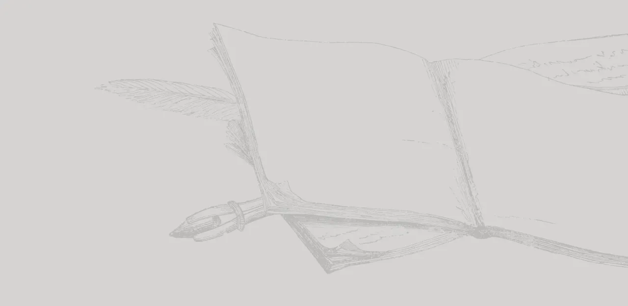 This is a drawing of a blank, open journal and a quill.