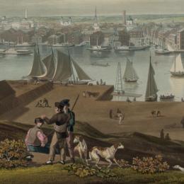 This is a painting of ships sailing into Baltimore's harbor. 