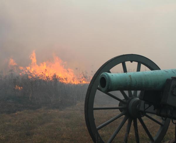 Prescribed fire near the Brawner Farm at Manassas National Battlefield Park in November 2019.