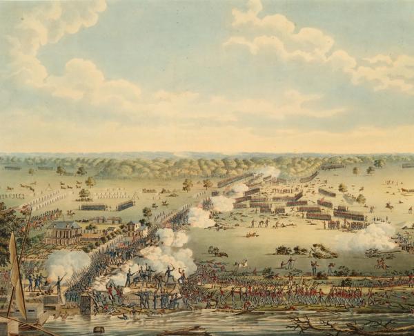 Engraving of the Battle of Pensacola during the War of 1812. 