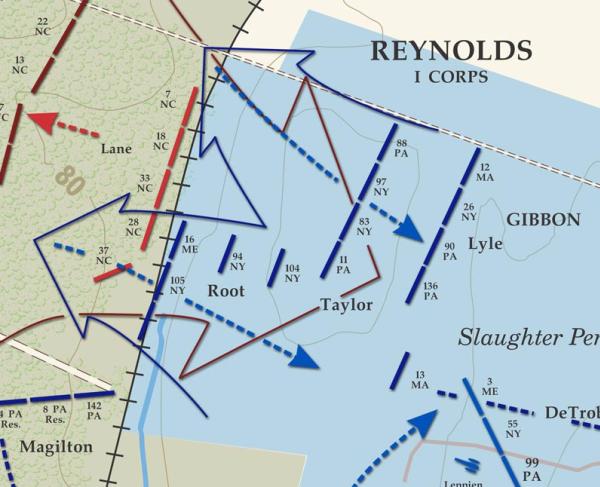 A battle map of troop movements at Latimer’s Knoll on December 13, 1862