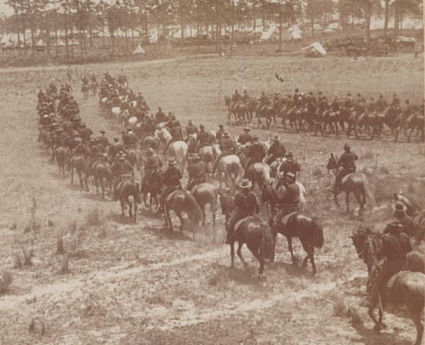 Sixth battalion U.S. Cavalry, entering camp