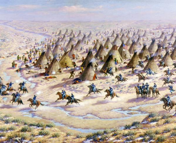 A painting of the Sand Creek Massacre