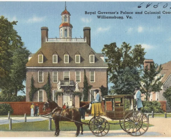 Print of the Royal Governor's Palace and Colonial Coach, Williamsburg, Va.