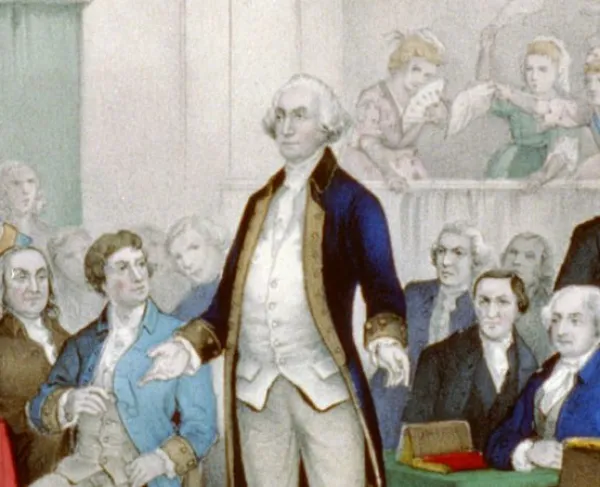 This is a painting of George Washington addressing Congress.