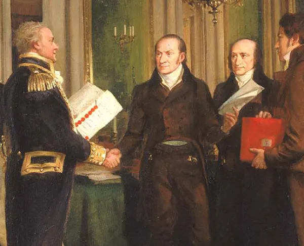 This painting depicts the signing of the Treaty of Ghent.
