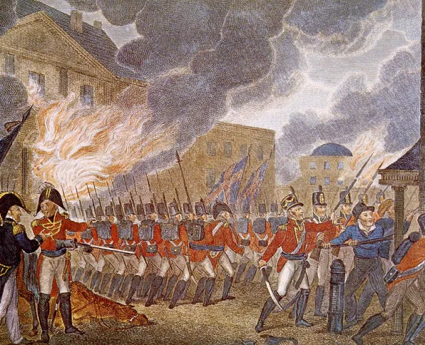 This artwork portrays the British burning the White House.