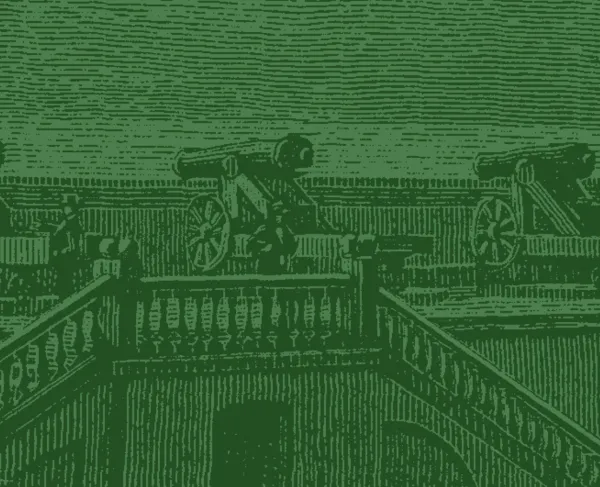 This is a sketch of cannons on the upper deck of a fort.