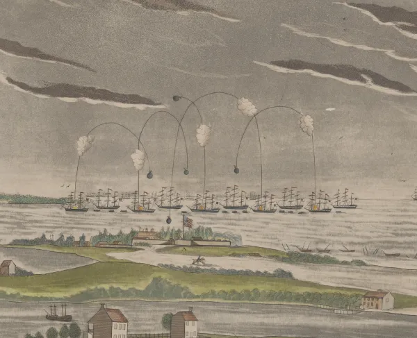 This painting details the clouds and gunfire over Fort McHenry.