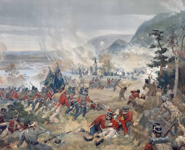 This paining is a portrayal of the charge of British soldiers at the Battle of Queenston Heights.