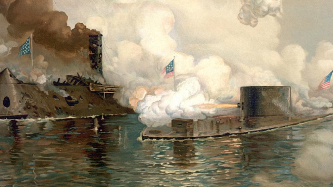 Painting of the CSS Virginia and USS Monitor