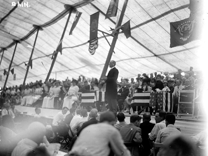 A black and white photograph of President Woodrow Wilson at the Gettysburg 1913 Reunion