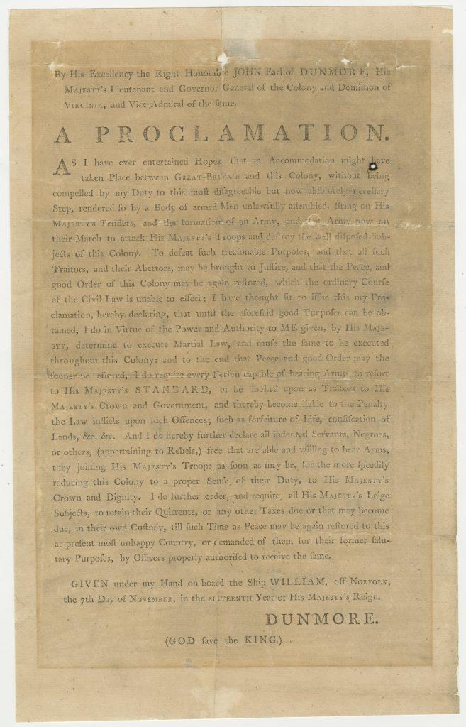 Lord Dunmore's Proclamation of 1775 | American Battlefield Trust