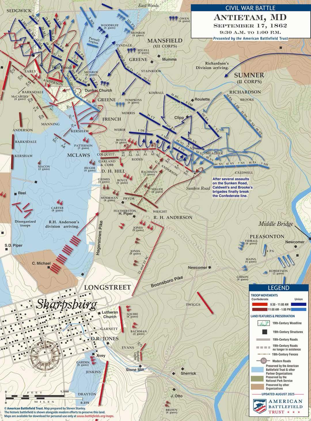 Battle Of Antietam Map   Antietam Sunken Road 930 Am To 1pm Sept 17 1862 (August 2023) 