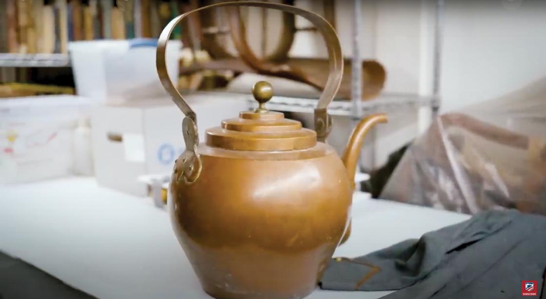 Giant tea kettle that was allegedly used in the camp of Confederate Gen. John Bell Hood.