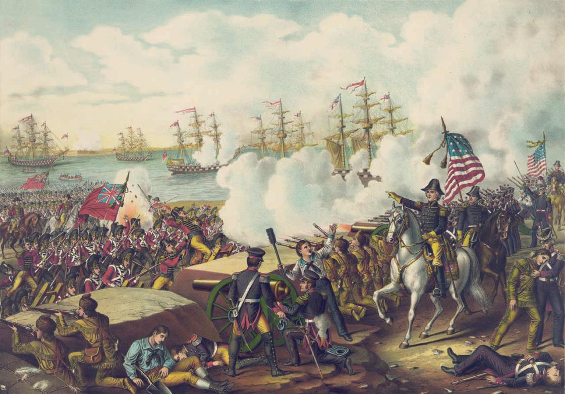 Lithograph of Battle of New Orleans by Kurz & Allison