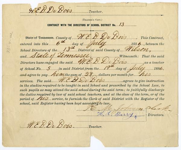 W. E. B. Du Bois contract with the directors of school district no. 13 July 6 1886.jpg