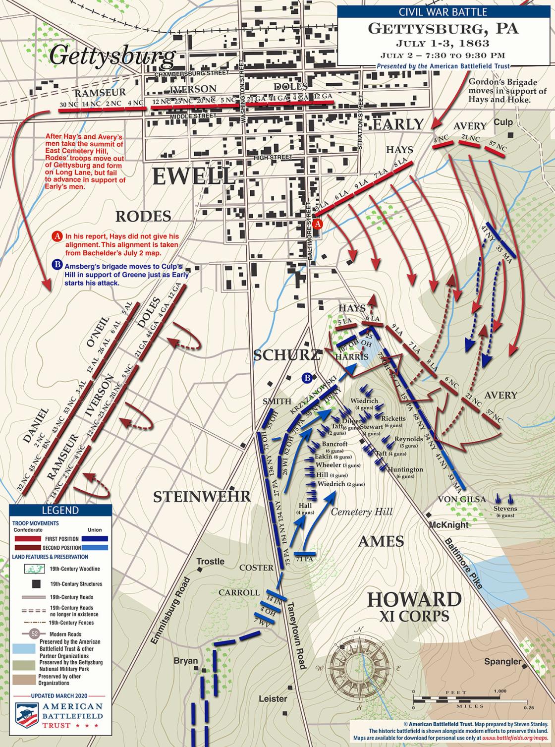 Gettysburg East Cemetery Hill July 2 1863 American Battlefield Trust   Gettysburg  July 2 1863  730 To 930pm  East Cemetery Hill (March 2020) 