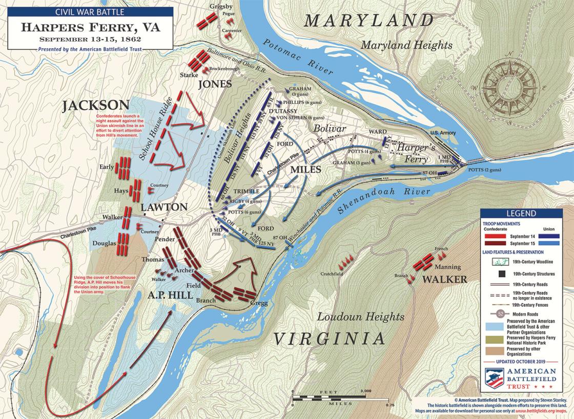 Old Map of Harpers Ferry outlet West Virginia 1863