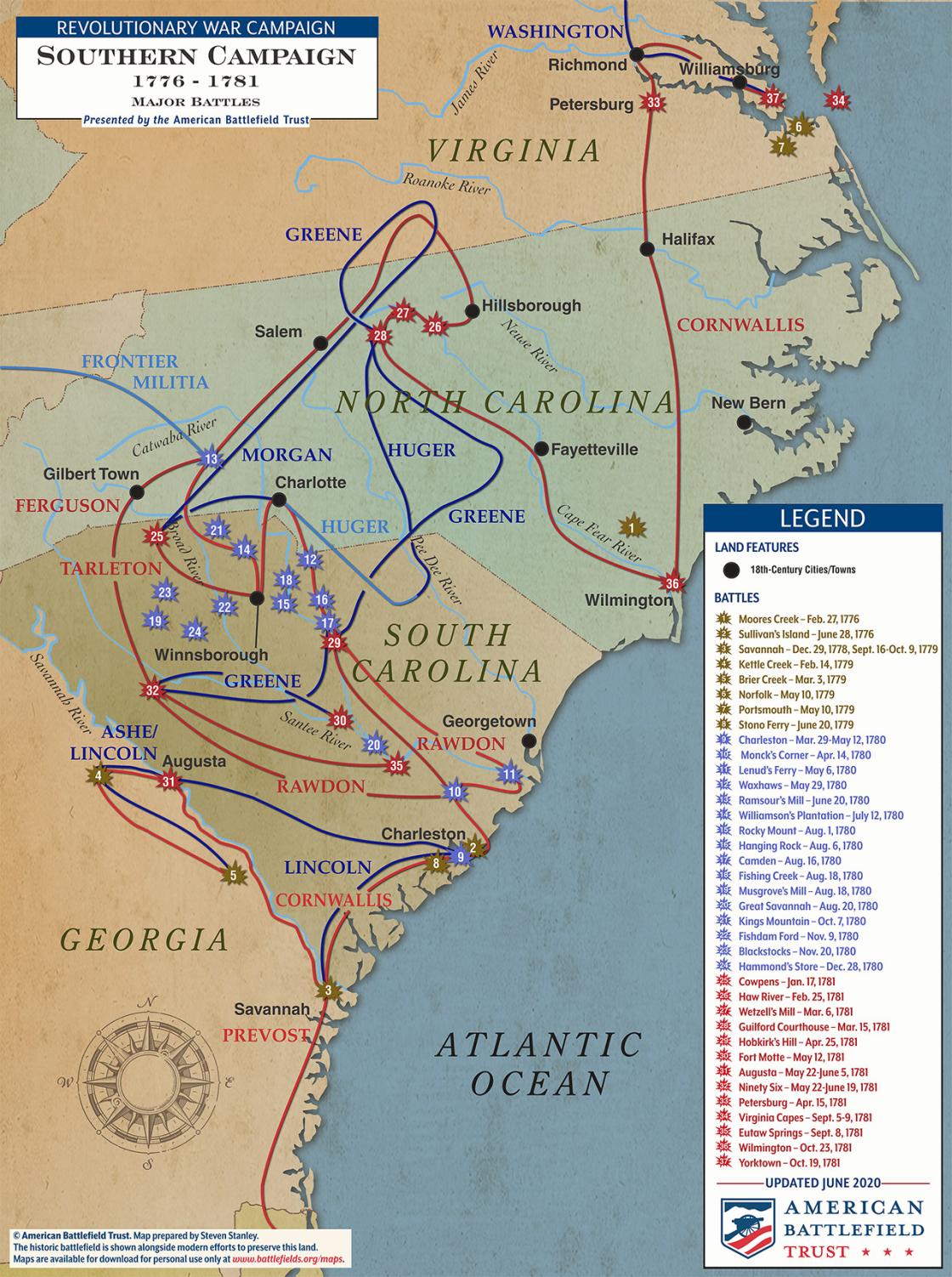 Map Of The Southern Colonies   Southern Campaign Map (June 2020) 