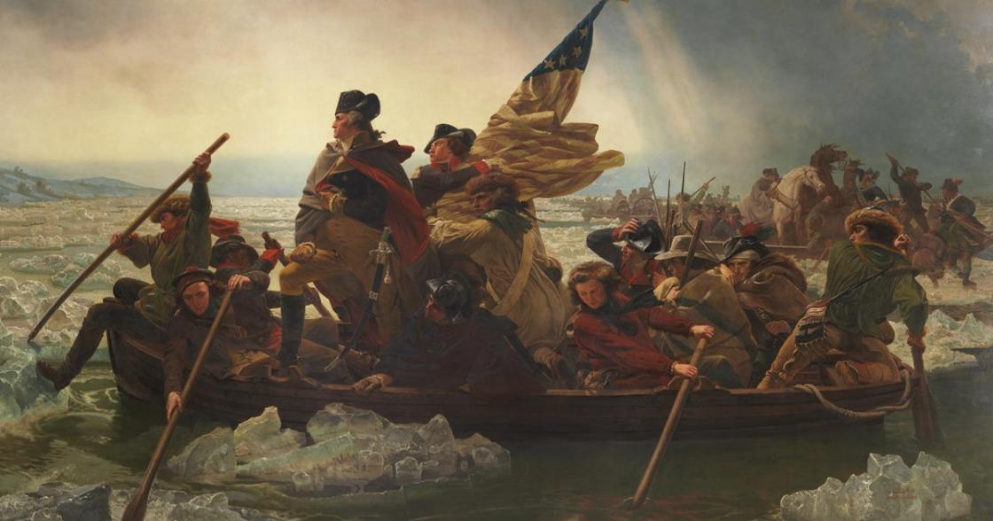 This is a painting of  Washington Crossing the Delaware. 