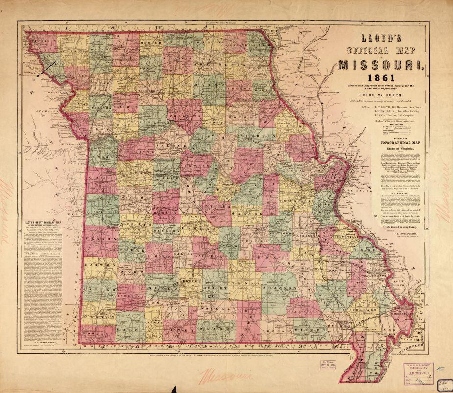 Lloyd's Official Map of Missouri - 1861 | American Battlefield Trust