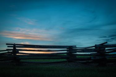 Split rail fence at sunset at Mill Springs Battlefield