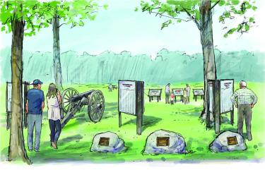 An illustration of the planned Slaughter Pen Farm Interpretive Plaza